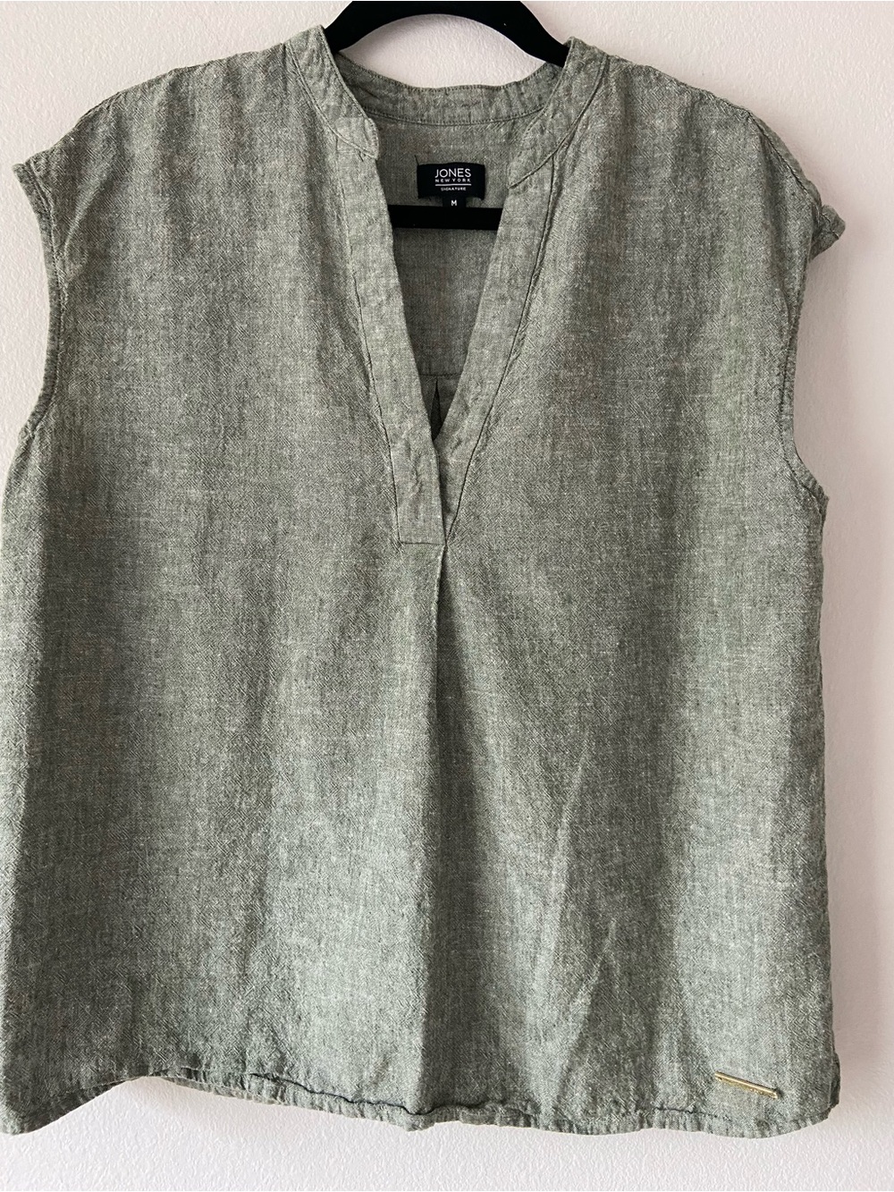 Jones New York Signature Sage Green Linen Blend Cap Sleeve Blouse Size M